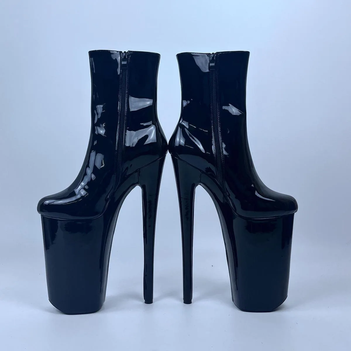 Ultra High Heel 26CM Lacquer Leather Ankle Boots for Men and Women Large Wrapped Shoes Sexy Knight Boots Fast Shipping