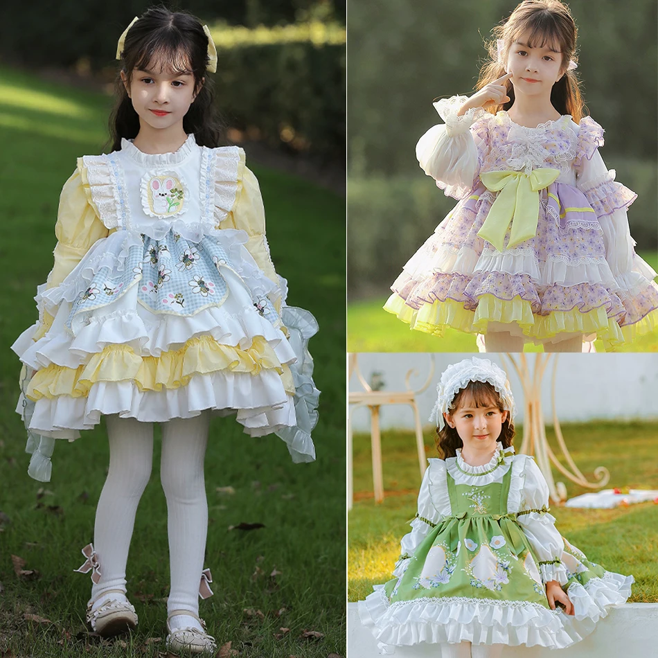 Spring Autumn Lovely Lolita Princess Dress Baby Girl Cute Floral Fluffy Party Gown Children Birthday Surprise Gift Photography