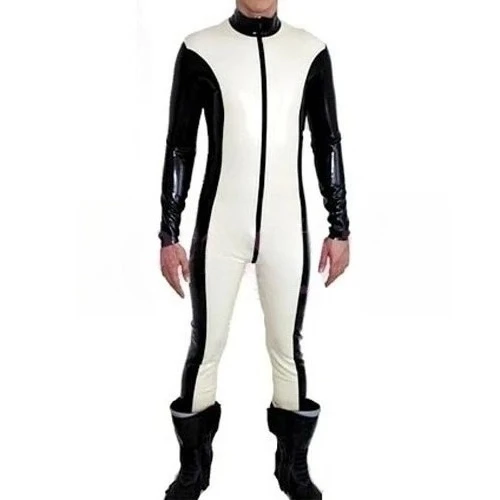 

customized high quality mens latex catsuit balck and white latex clothes sexy latex catsuits clubwear