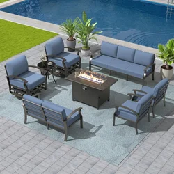 Aluminum Patio Furniture Set with Fire Pit Table,Modern Outdoor Conversation Set Sectional Sofa for Balcony Porch Pool Backyard