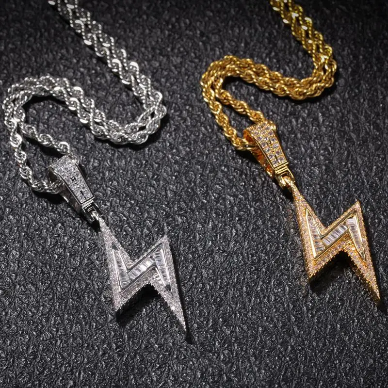 New Inlaid Delicate Shiny Zircon Lightning Pendant Necklace for Men and Women Fashion Hip Hop Rock Party Jewelry Accessories