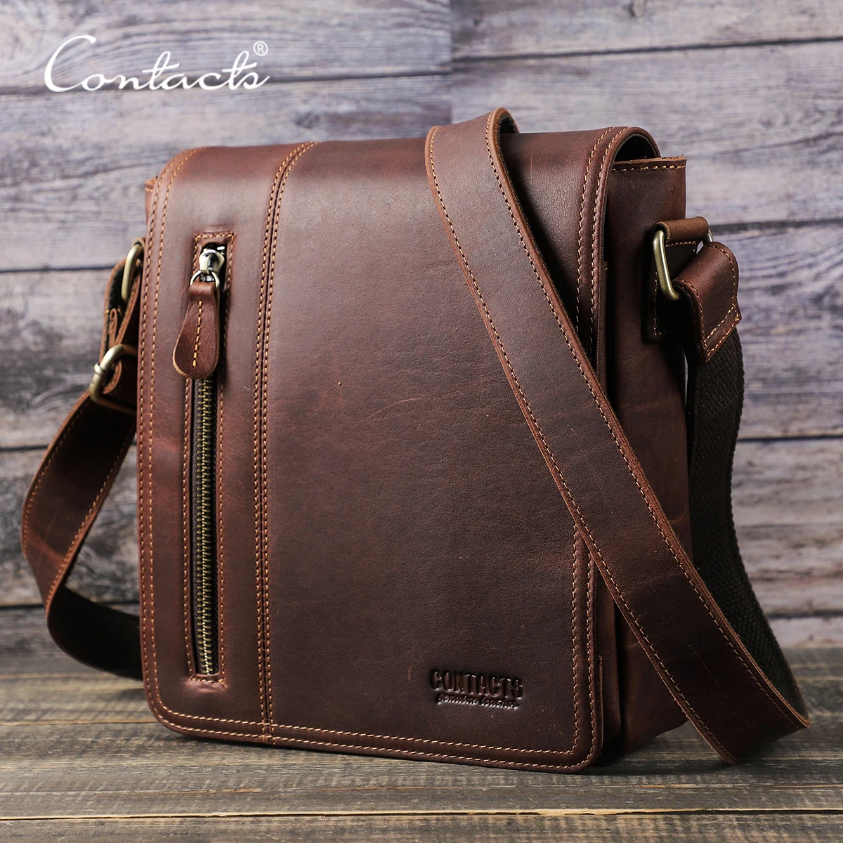 

CONTACT'S Genuine Leather Sling Shoulder Bags for Men Flap Messenger Crossbody Bag High Quality Men's Bag Everyday Bags Casual