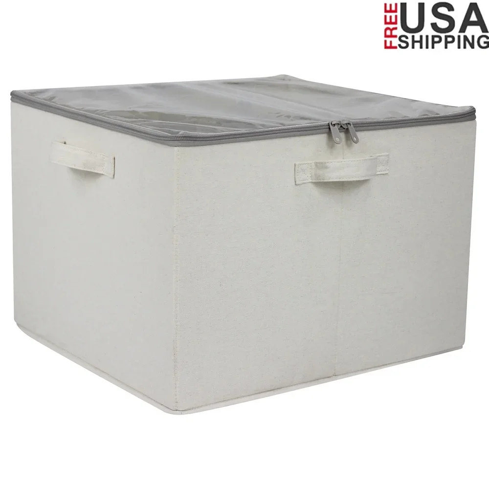 

Durable Canvas 16 Pair Shoe Organizer Bin Adjustable Dividers Stackable Design Clear Zip Zippered Lid Easy Visibility Transport