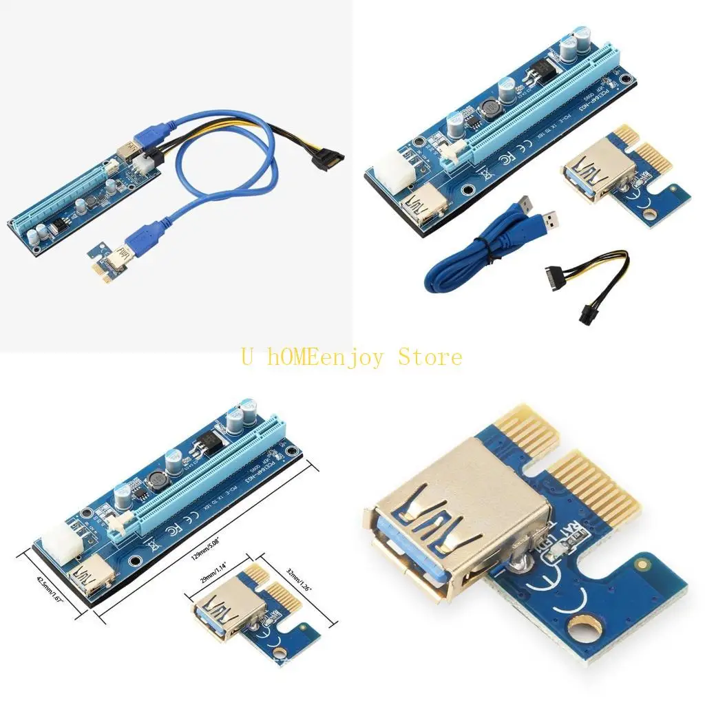 

B0KF 009S PCI for Express 1X to 16X Extension Adapter USB3.0 PCI-E Riser Card 6Pin Sa