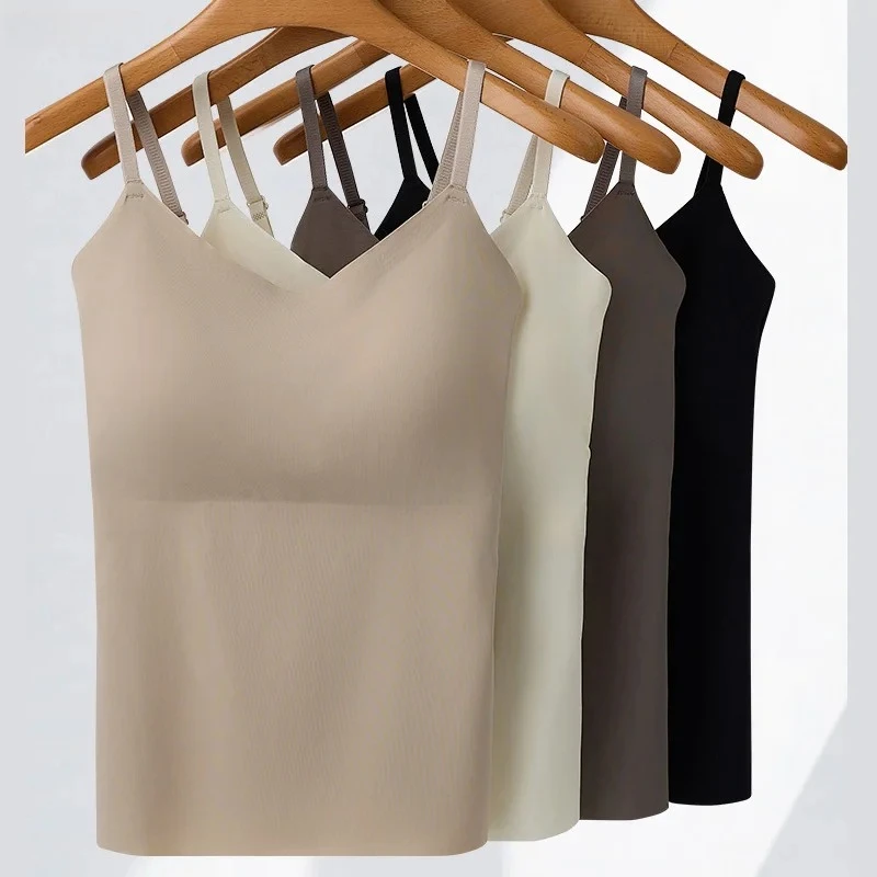 M-2XL Beautiful Back Sling Long Vest With Build-in Bra Women's Summer Fixed Cup Outer Wear Bottoming Top For 40-80kg