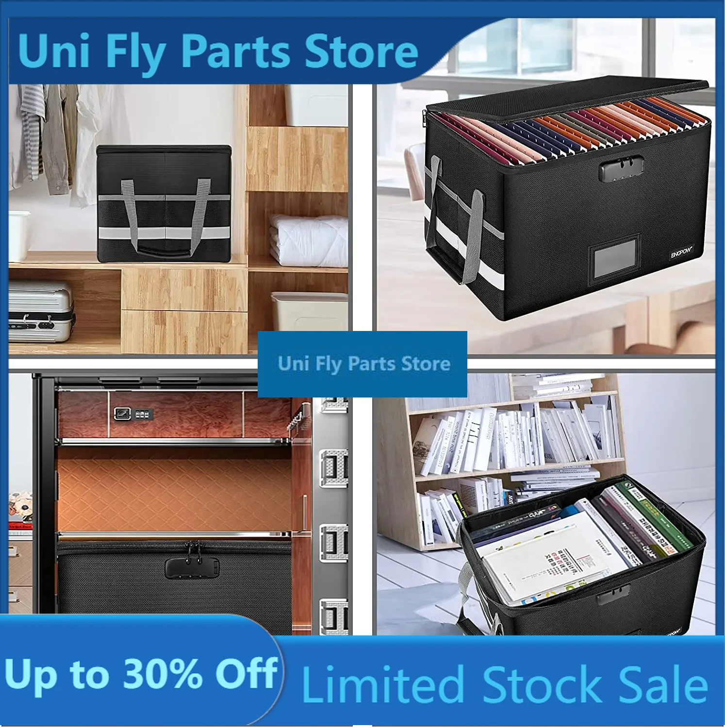 UniFly File Storage Organizer Anti-Static Box, Collapsible Waterproof Fireproof Document Box With Handle Lock For Toys Batteries
