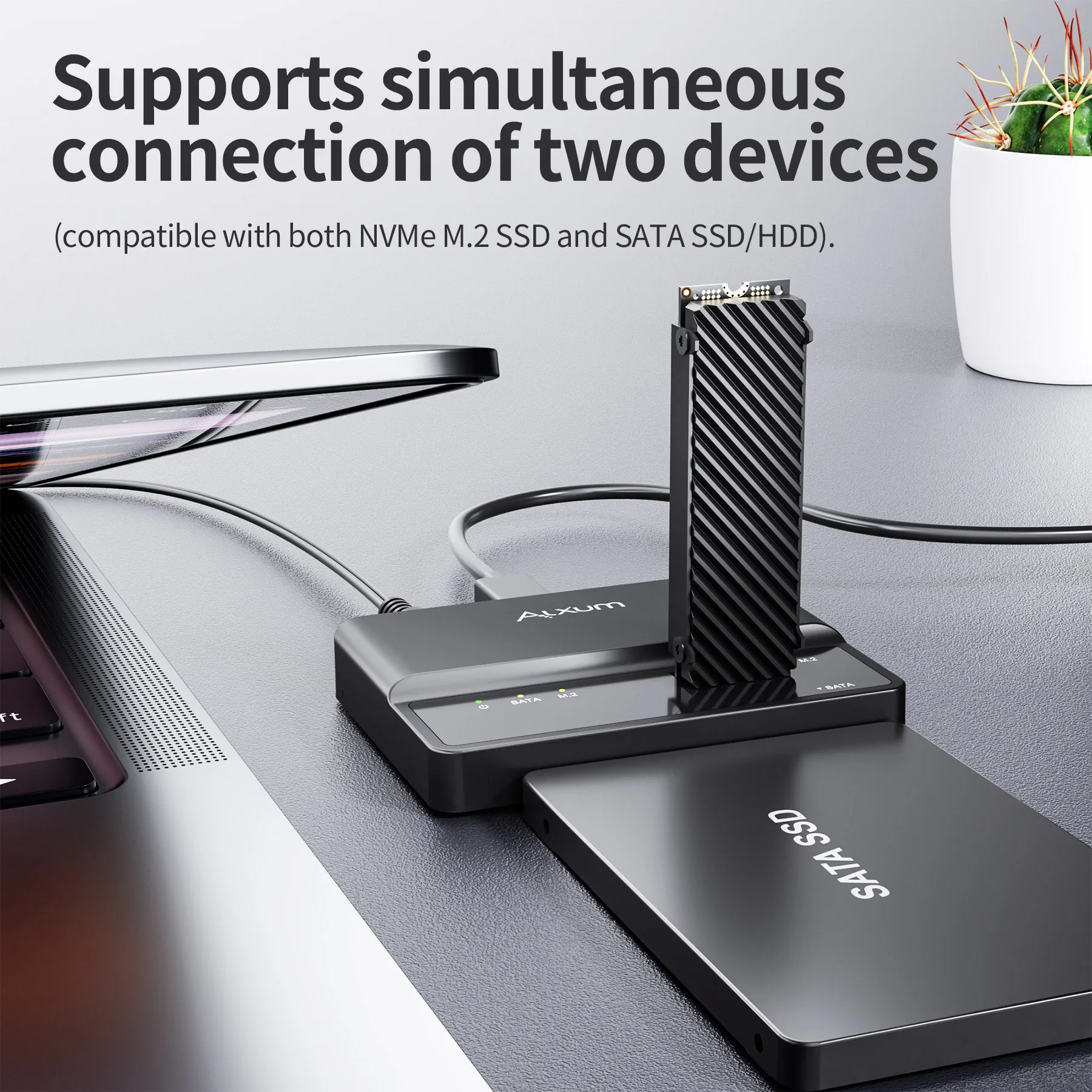 

USB C 10 Гбит/с M.2 SATA3 Адаптер с двумя отсеками Установка без инструментов Поддержка NVME SSD UASP TRIM Двойная док-станция для жесткого диска LUN