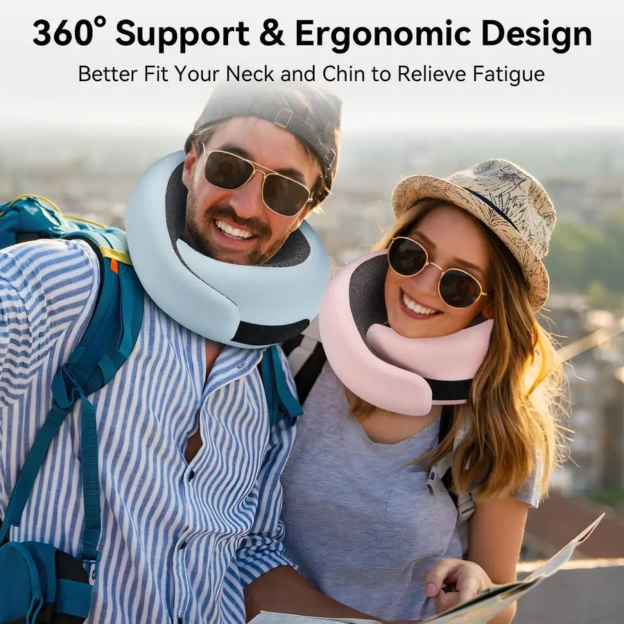 

Neck Pillow for Airplanes, Premium Memory Foam Neck Pillow with Ergonomic 360° Support, Travel Essentials for Plane, Car, Train