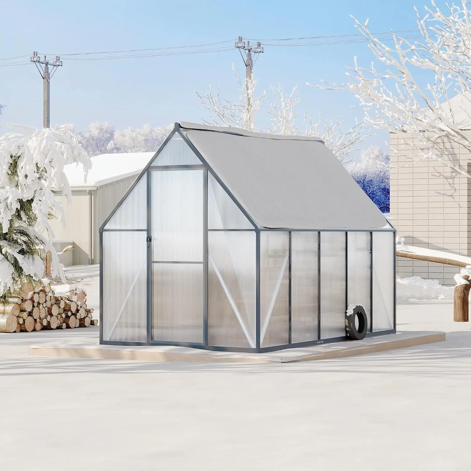 Aluminum Polycarbonate Walk-In Greenhouse With Quick Setup & Roof Vent, Outdoor Garden Plant Shelter, Customized