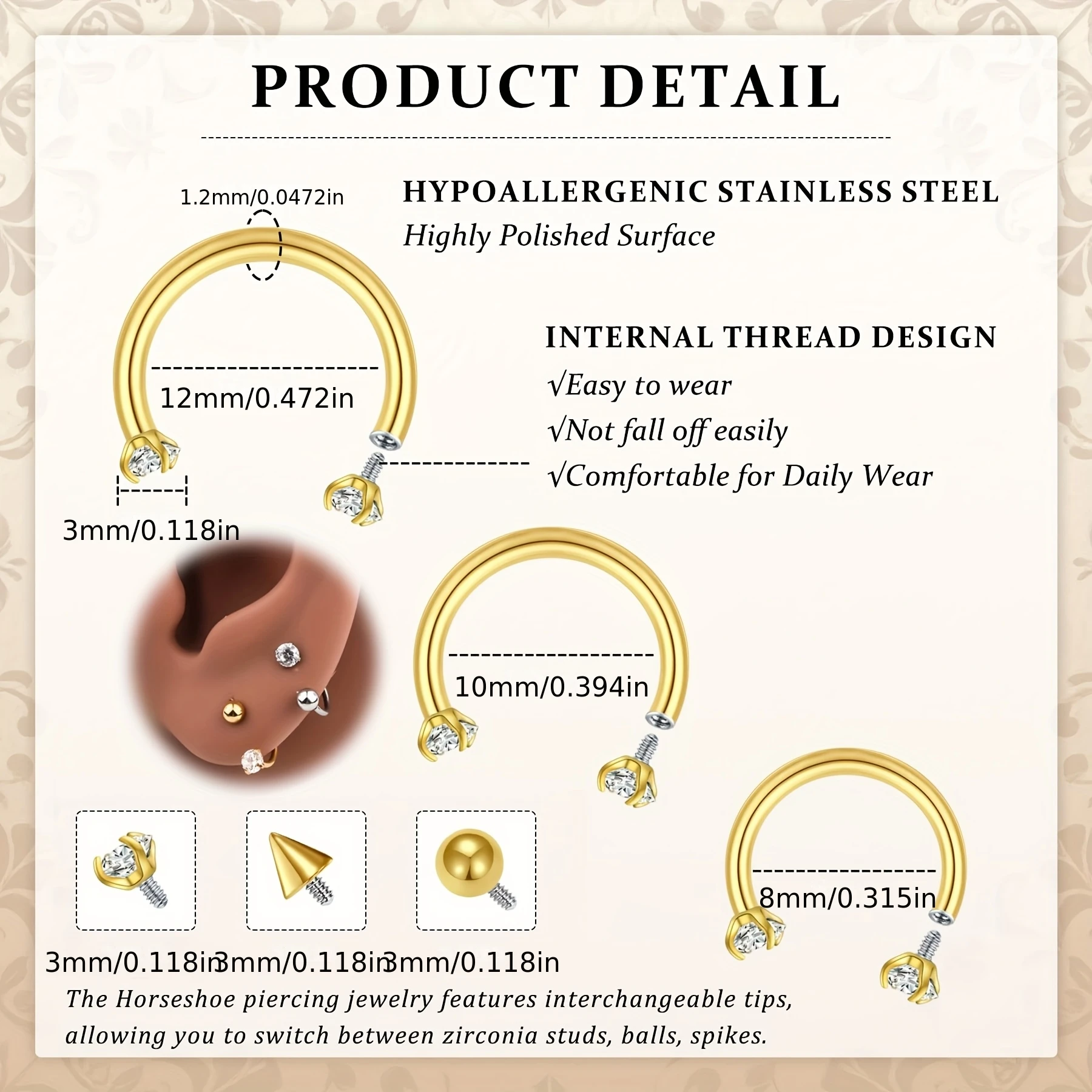 12pcs 16G Horseshoe Septum Rin - đánh giá và giá Body Jewelry Replacement Ball