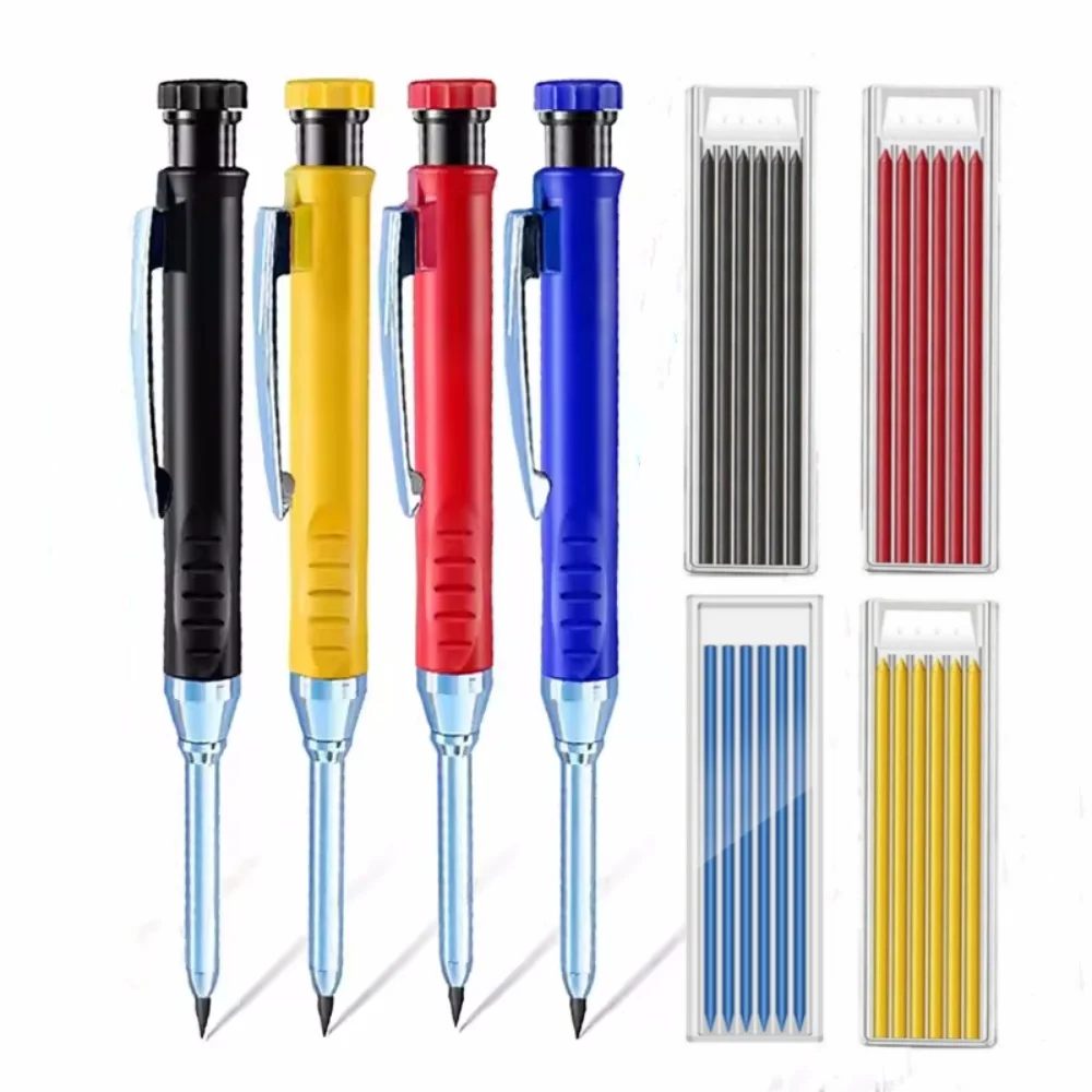 2,8 mm Stift, solider Zimmermanns-Druckbleistift mit Spitzer, 4-Farben-Ersatzblei, Tiefloch-Markierungswerkzeug für den Bau