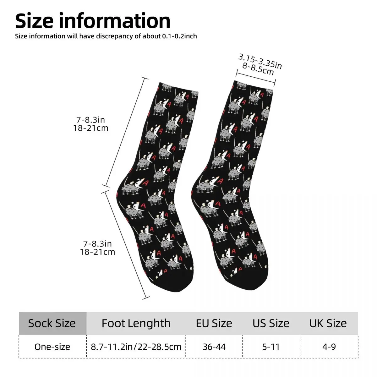 Vintage Red A Men's Socks Opossum Unisex Harajuku Pattern Printed Happy Crew Sock Gift