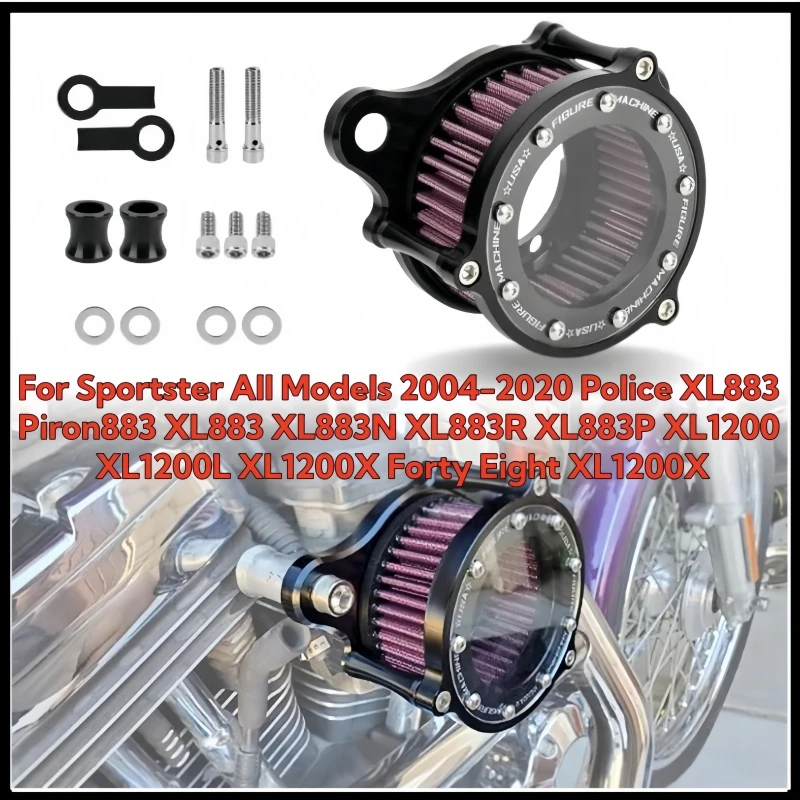 

Motorcycle Black CNC Air Cleaner Intake System Filter Kit for Harley Sportster XL883 XL1200 All Models 2004-2020 Accessories