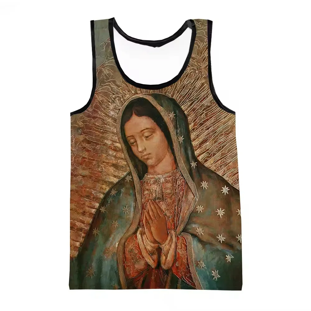 Virgin Mary Tank Tops Our Lady of Guadalupe 3D Print Men's Oversized Fitness Gym Vest Sleeveless Bodybuilding Tops Men Clothing