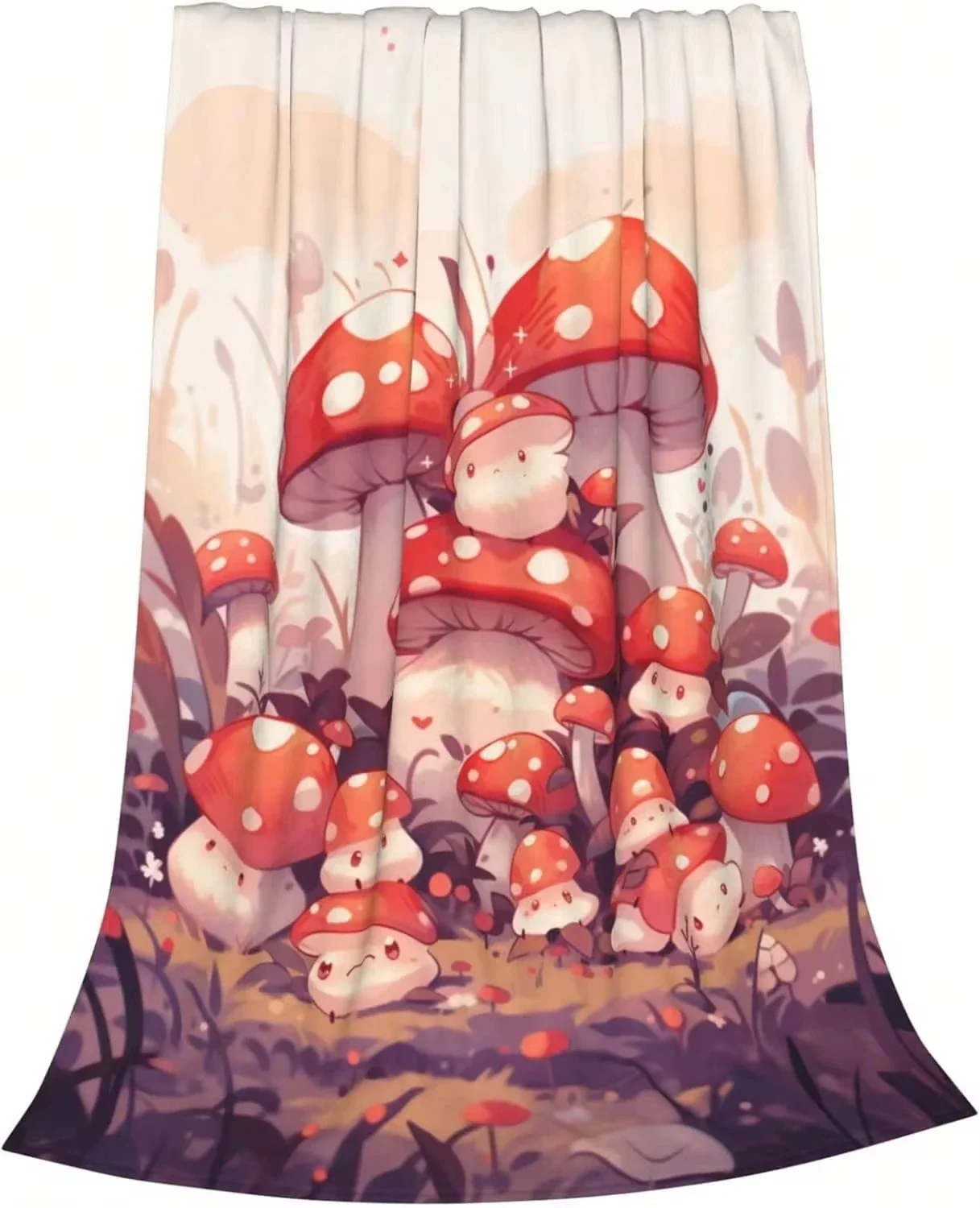 Mushroom Blanket Cute Illustration Red Cap Mushrooms Cluster Throw Blanket Warm Cozy Sofa Couch Car Travel Camping Nap Blanket