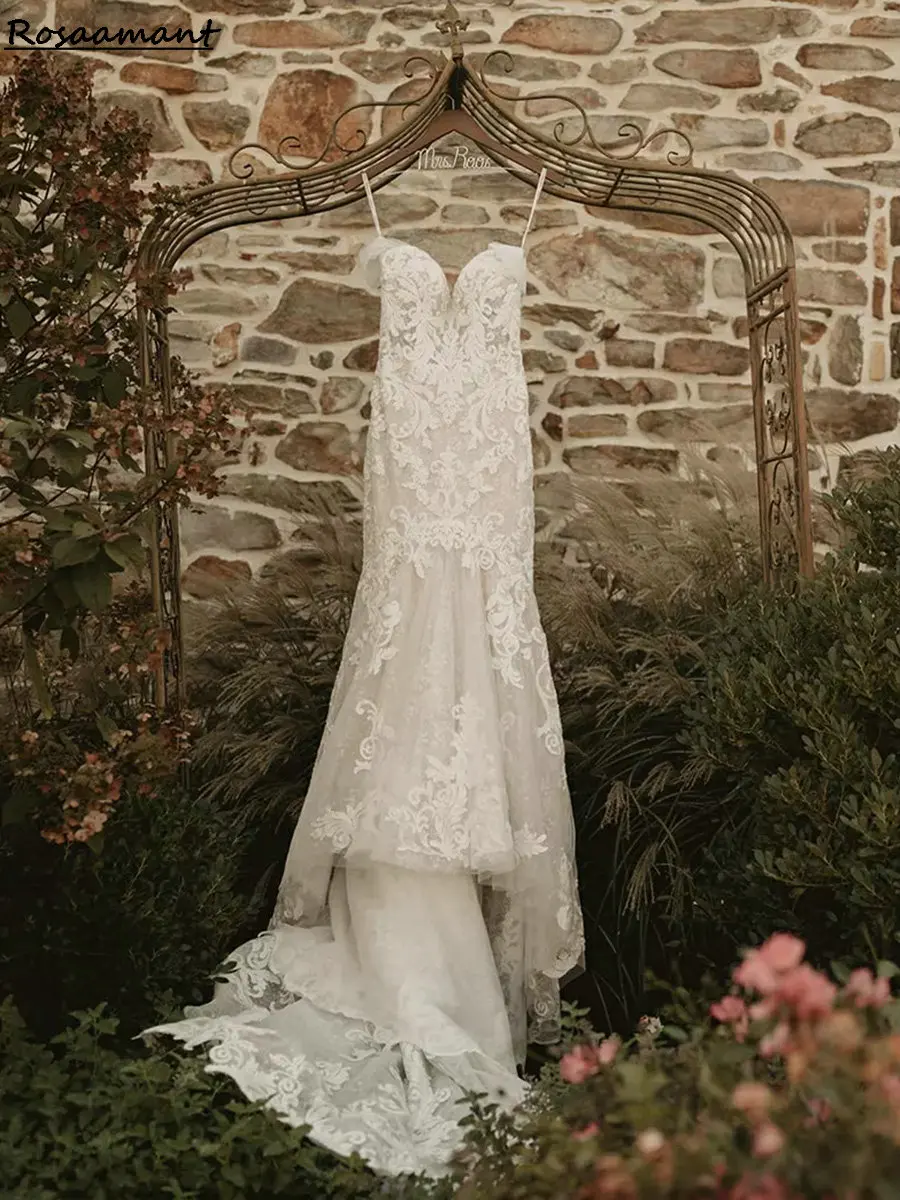 

Gorgeous Off The Shoulder Mermaid Wedding Dresses Appliques Lace Country Bridal Gowns
