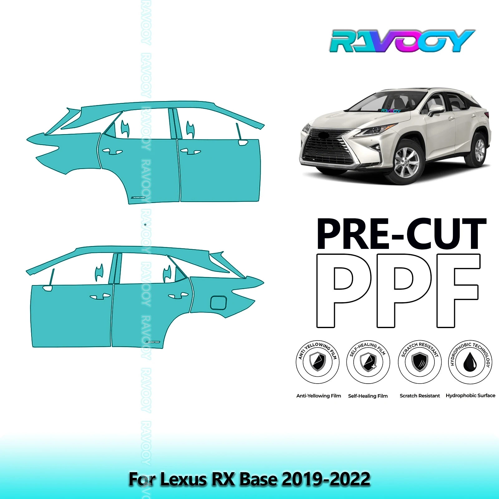 

For Lexus RX Base 2019-2022 8.5mil Clear Matte Pre-Cut PPF Door & A/B Pillar Kit TPU Paint Protection Film Set
