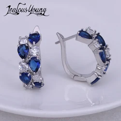 Bridal Jewelry White Gold Color Mona Lisa Multicolor and Blue AAA+ CZ Hoop Earrings For Women Fashion Earings AE199