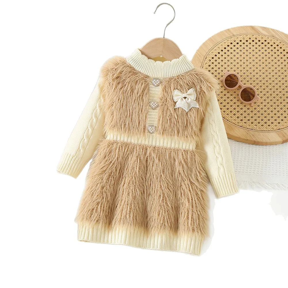 Girls Knitted Dresses Spring Autumn Children Woolen Jersey Sweaters Dress For Baby Girl Princess Clothes Kids Party Outfits 5 6Y 6