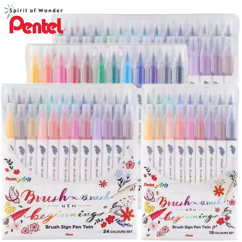 Japanese Pentel Double-ended Highlighter SESW30C Colored Brush Pen Drawing Graffiti Outlining Cute Art Supplies Stationery