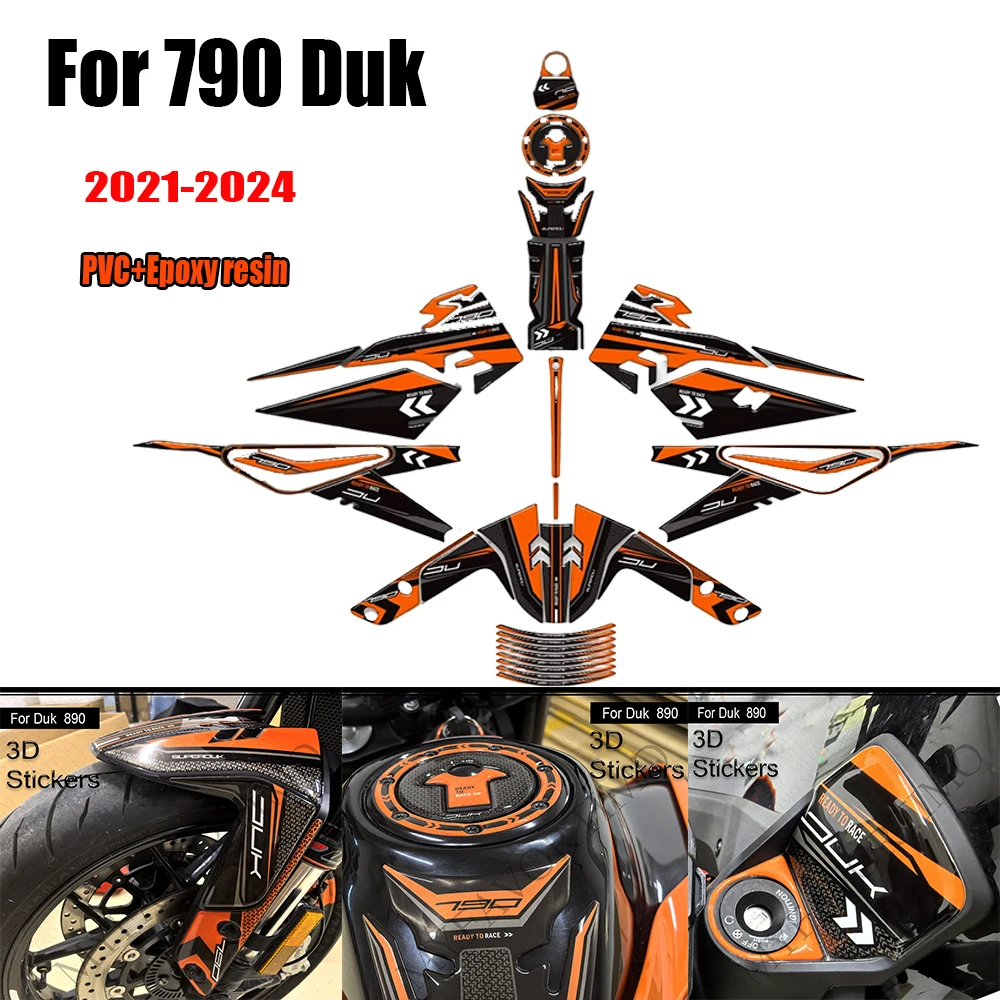 Motorcycle Fairing Fender Protector Tank Pad Side Grips Gas Fuel Oil Kit Knee Stickers moto Decals For 790 Duk 2021 - 2024