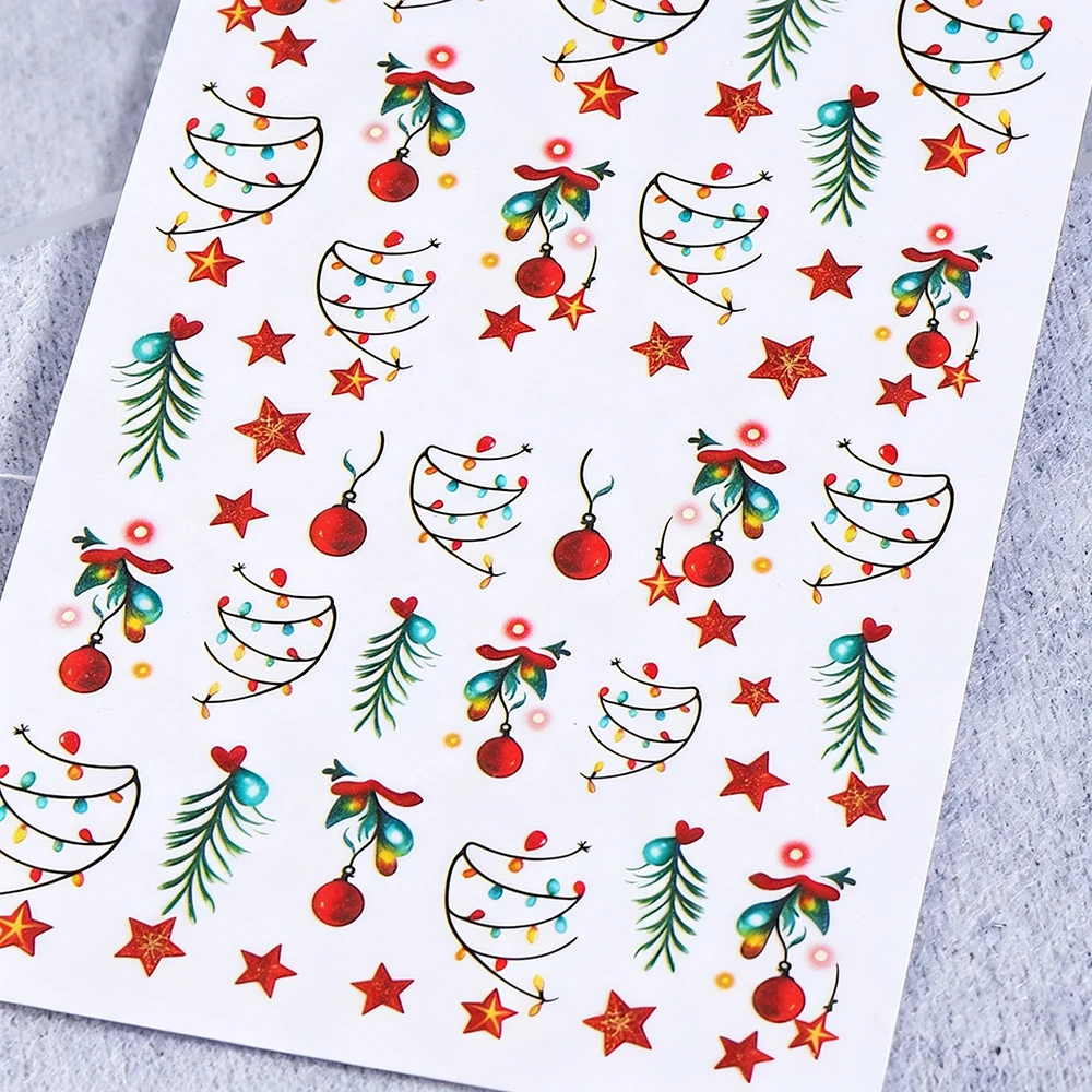 1 Stück 3D Leuchtende Bunte Weihnachts-Nagelaufkleber Grüner Tannenzweig/Roter Christbaumkugel-Stern Nagelsticker Selbstklebende Feiertags-Nageldekoration – Detail 6
