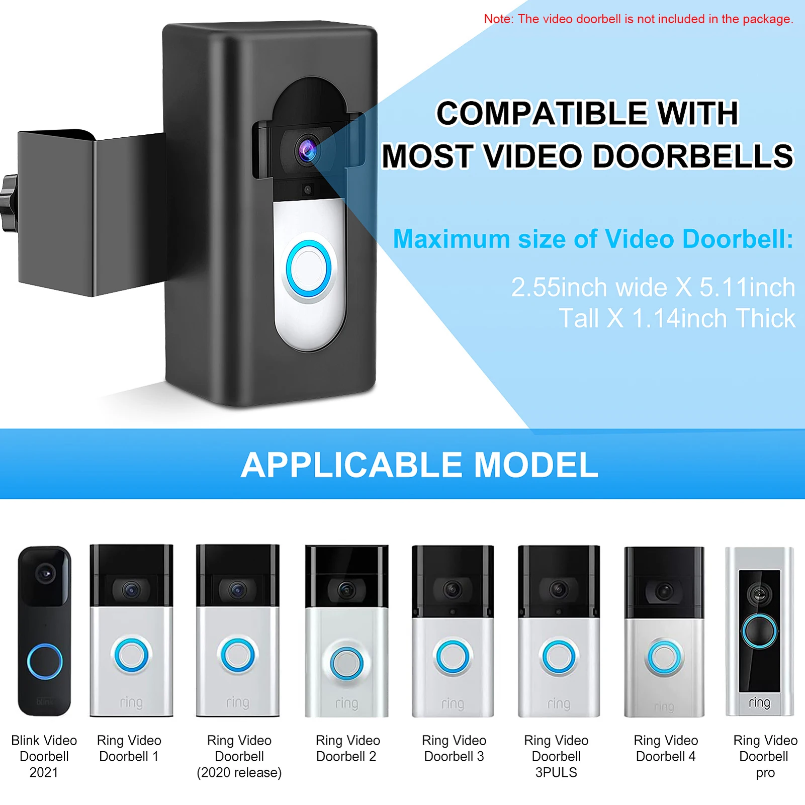 Anti-Theft Doorbell Mount Video Doorbell Mount Easy Installation No Drill Compatible with Blink Video Doorbell 2021/Ring