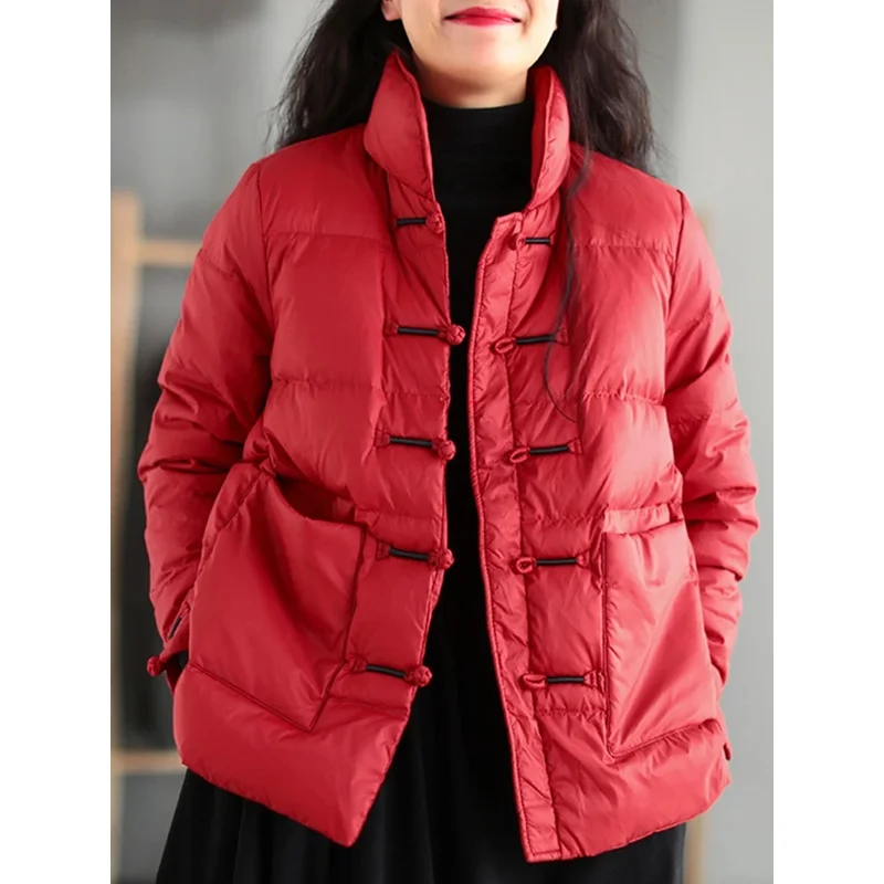 2025 New Winter Warm White Duck Down Coat Women Vintage Slim Short Jacket Female Autumn Embroidery Casual Basic Parkas Women's