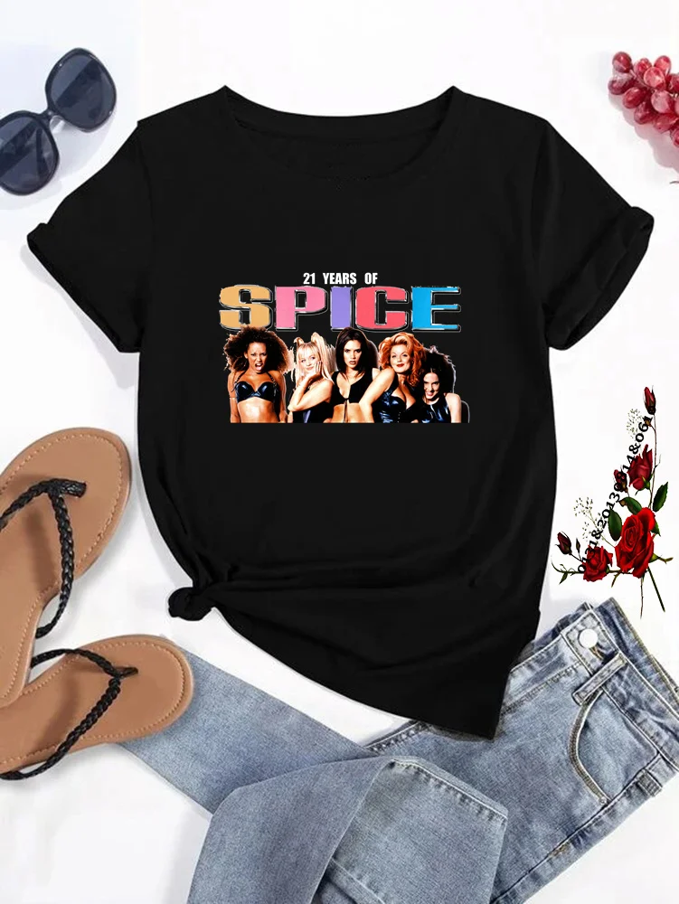 Spice Girls Print Women T Shirts Funny Cartoon Anime T-shirt Harajuku Graphic Top Tees Summer Casual Short sleeve Tshirts Female