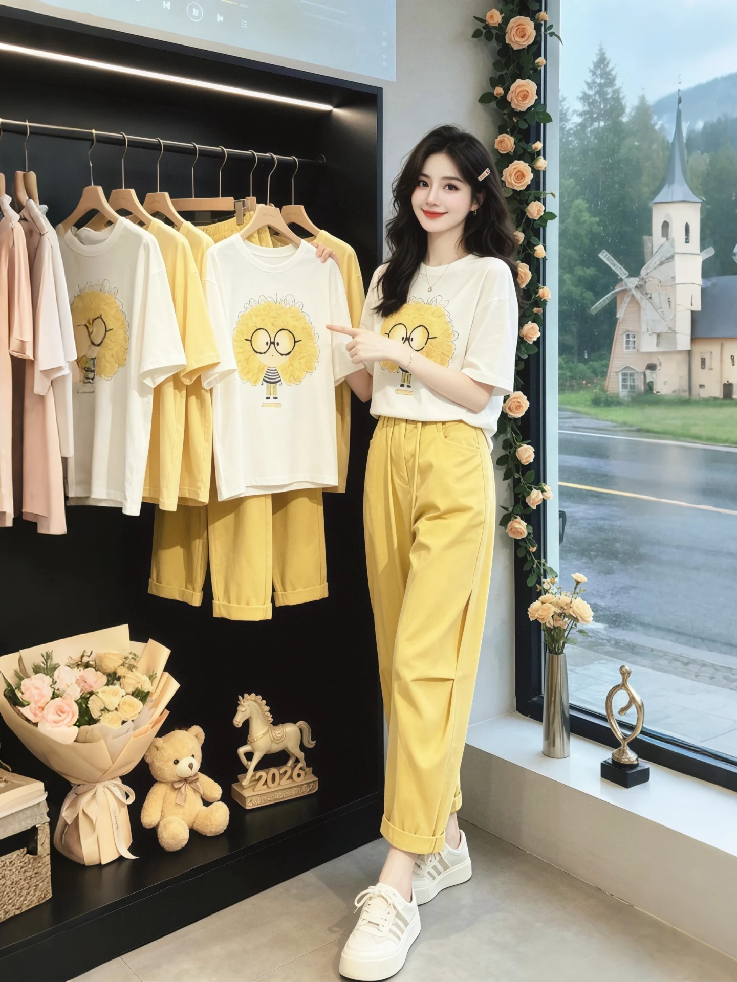 

Fashionable Korean Style High Waist Short Sleeve T-Shirt And Casual Pants Women's Summer Outfit Set Breathable Comfortable