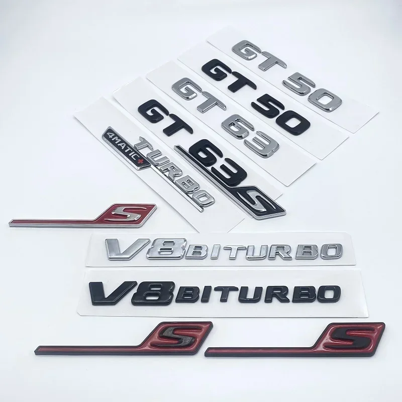 2017 Flat Letters GT50 GT53 GT63 GT63S V8 Biturbo 4matic+ ABS Emblem for Mercedes Benz AMG C190 X290 Car Side Trunk Sticker