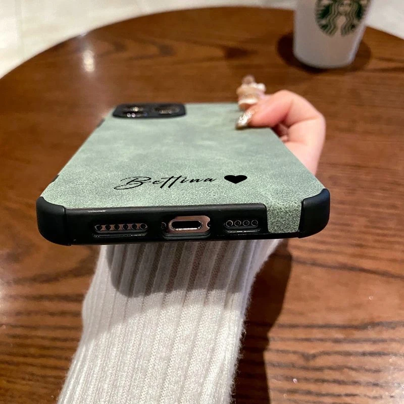 Personalised Case For iPhone 16 15 14 13 12 11 Pro Max Plus Customized Name lambskin Leather Cover 15 Pro Max DIY Design Gifts