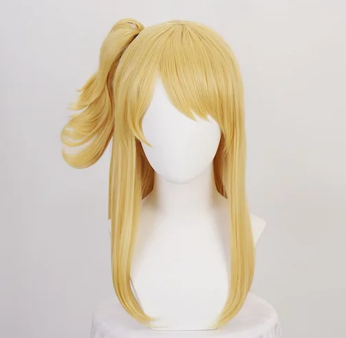 Lucy Heartfilia 50cm Golden Long Straight Cosplay Wig Synthetic Hair Heat Resistant Fiber With A Chip Ponytail