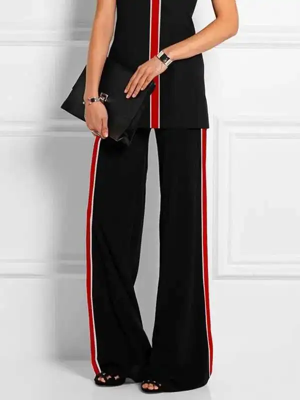 

BabYoung 2 Pieces Long Pants Set For Woman Contrast Color Cap Sleeve Tops And High Waisted Trousers 2025 New Summer Clothes