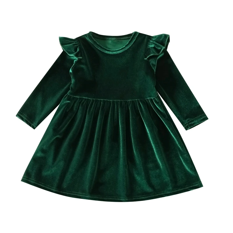 80-130 Sizes Girls Casual Dresses Autumn Spring Winter Solid Color One-Sided Velvet Children's Clothing Party Comfy 3 Colors