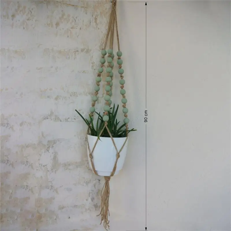 Colored Wooden Beads Macrame Plant Holder Hand Woven Cotton Flower Pot Hanger Hanging Basket For Indoor Plants Bonsai Home Decor