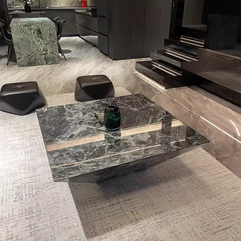 xc-Luxury Concise Square Drum Coffee Table Trapezoid White Marble Coffee Table Decoration Villa Living Room Coffee Table Set*