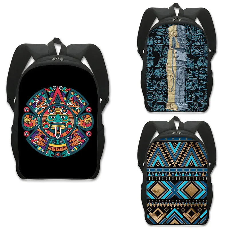 Moda Meksyk Aztec Art Pattern Plecak Maya Quetzalcoatl Bóg Torby szkolne Torba studencka na laptopa Hip Hop Plecaki Bookbag Prezent