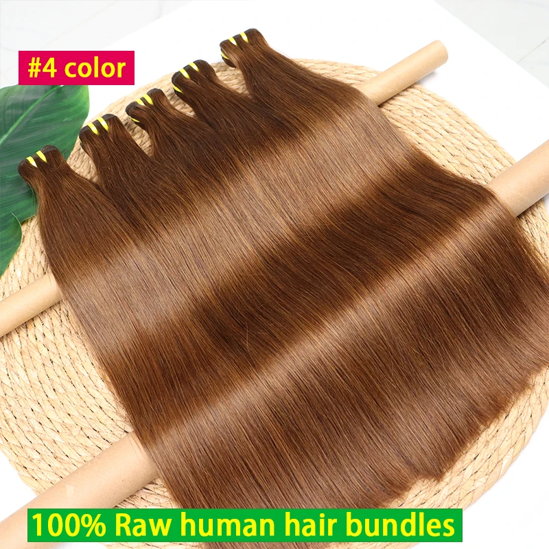 

Шоколадно-коричневые прямые пучки человеческих волос, вьетнамские необработанные прямые волосы из натуральной кости, наращивание волос, цвет # 4 человеческих волос