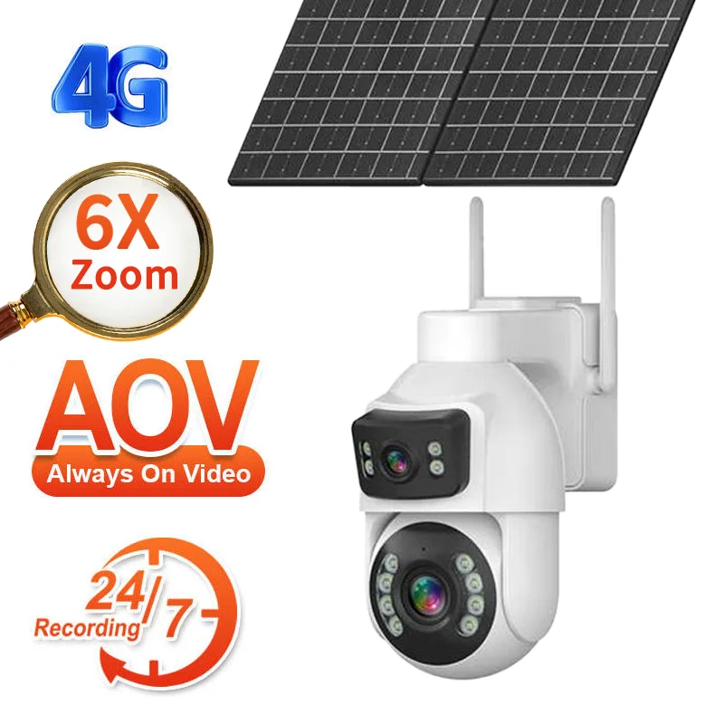 زووم بصري Cctv كاميرا ذكية Aov عدسة مزدوجة 360 درجة 4G بطاقة Sim لوحة طاقة شمسية كاميرات خارجية #3