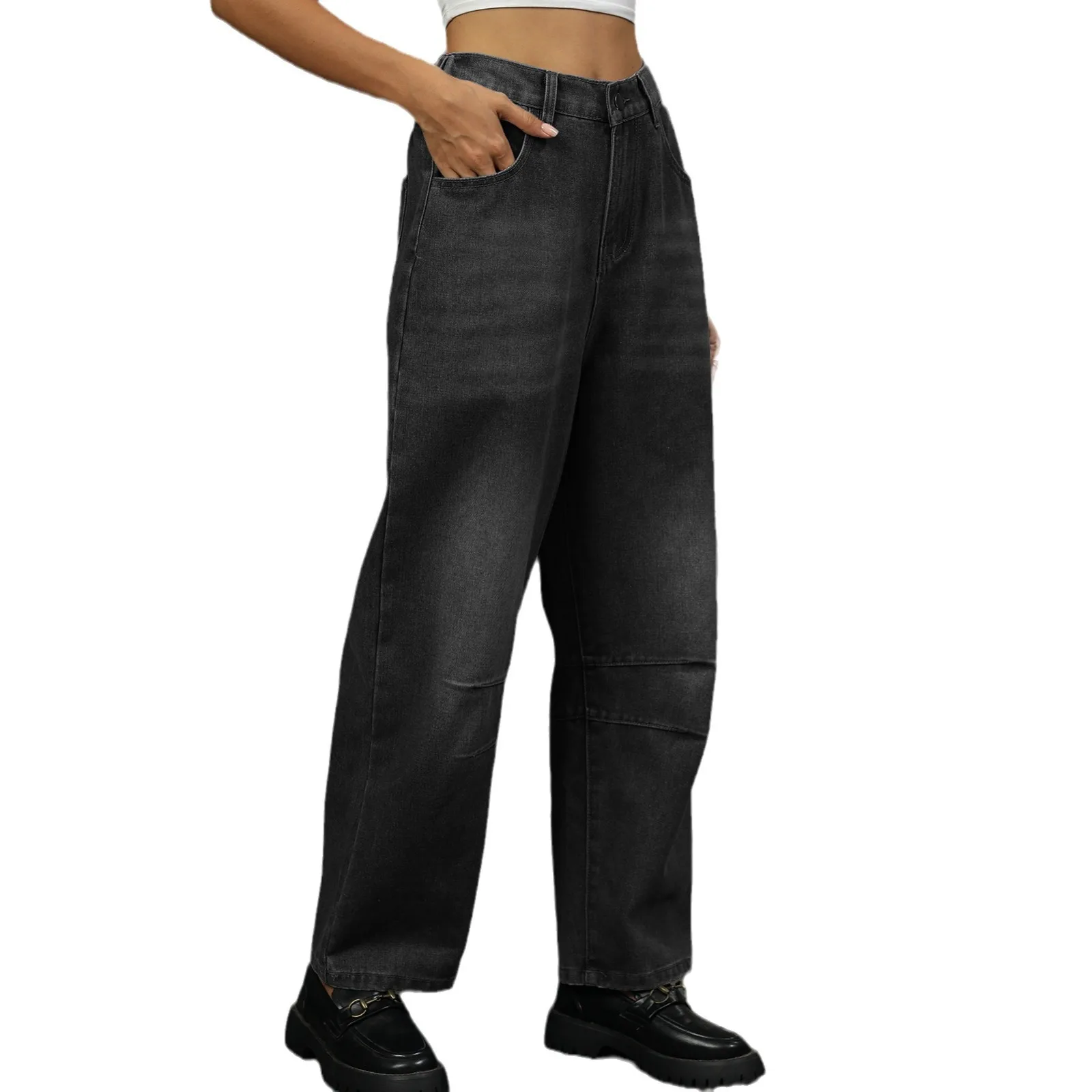 Nuevos pantalones vaqueros de mezclilla a la moda para mujer con lavado de piedra, corte holgado, cintura alta, longitud Capri