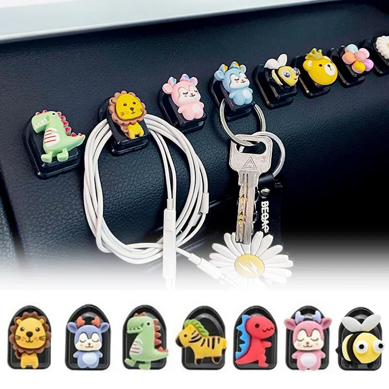 2Pcs Car Mini Cartoon Hooks Cute Animal Decoration Automobile Interior Organizer Holder  Small Hook Car Accessories