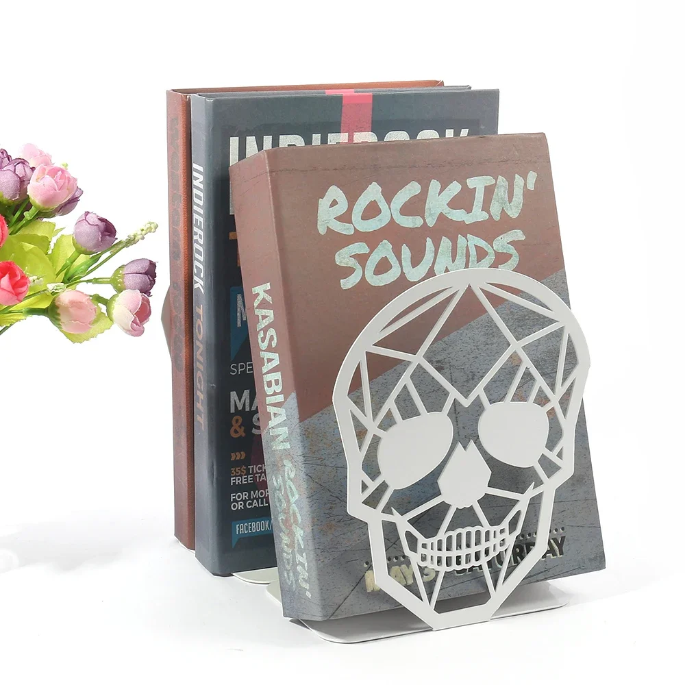 Hollow Skull Geometric Creative Bookends Personality Desktop Decoration Book Holder Book Support for Study Room Punk Style Lover