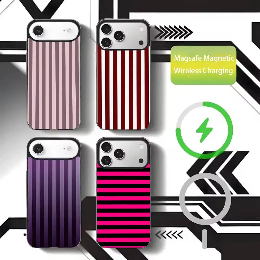 

Stripe pattern Phone Case For iPhone17,16,15,14,13,12,11 Plus,Pro Max Magnetic For Magsafe Wireless Charging