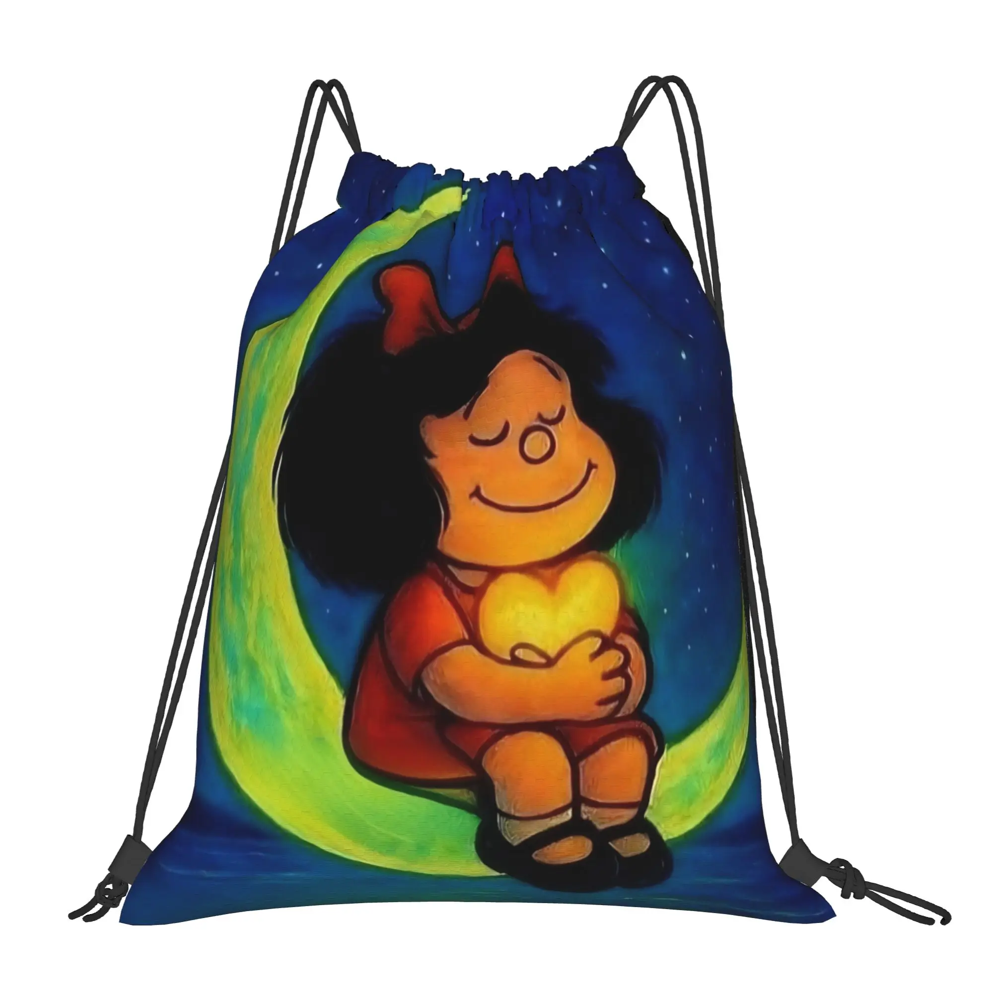 Mafaldas Moon Night Drawstring Backpack Sports Gym Sackpack Water Resistant  String Bags for Running 36cm (W) x 43cm (H)