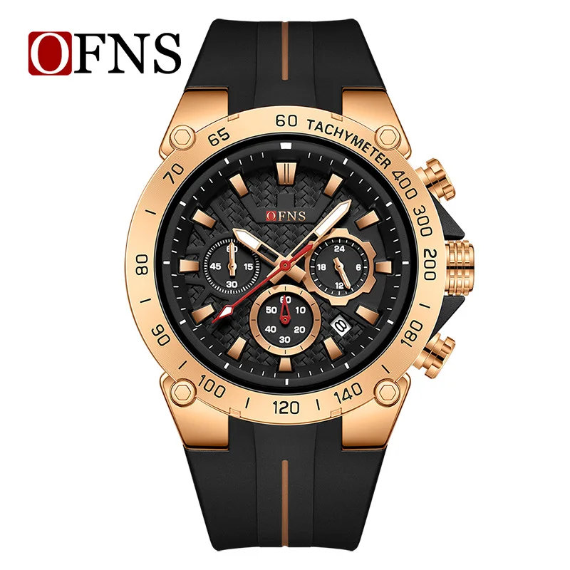 

OFNS 1207 Мужские спортивные часы с тремя глазами и шестью иглами, многофункциональные светящиеся, 5 атм, водонепроницаемые и устойчивые к падению студенческие часы