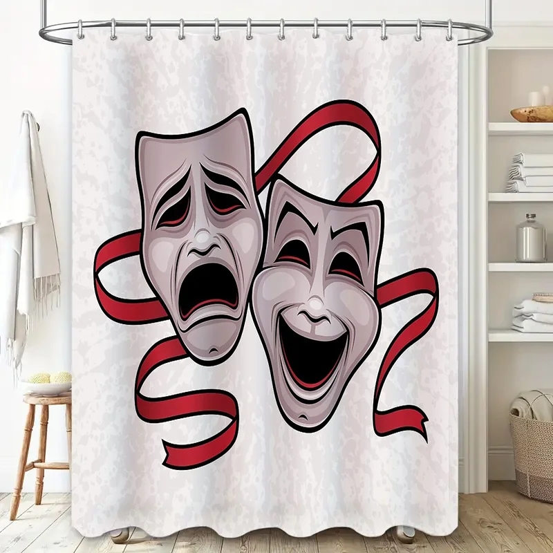 Theater Curtain Drama Masks Shower Curtain Vintage Stage Performance Backdrop Bathroom Decor Artistic Design Wall Hanging Home D