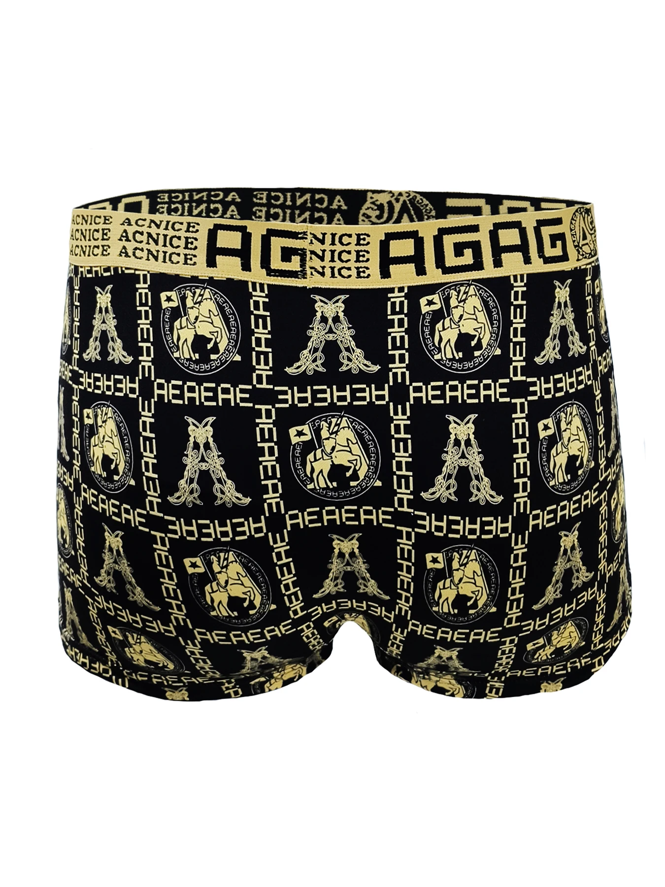 Men's 4-Pack Polyester Boxer Briefs - "AGAG" & "ACNICE" Logo Waistband, Artistic Print Underwear Set