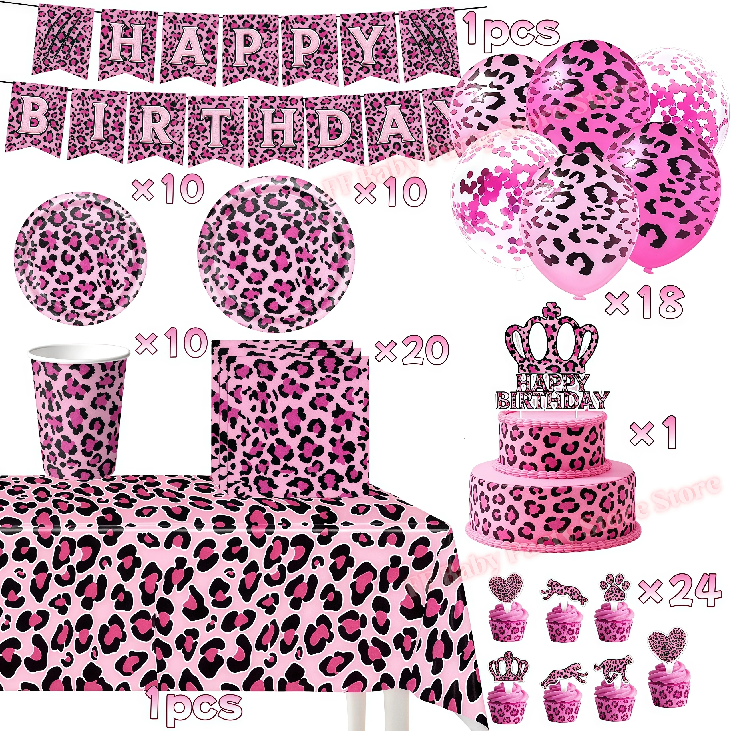 Leopardenmuster Geburtstagsparty-Dekoration Mädchen-Geschenke Teller Becher Tier-Leoparden-Thema Partyzubehör für Feiern – Detail 36