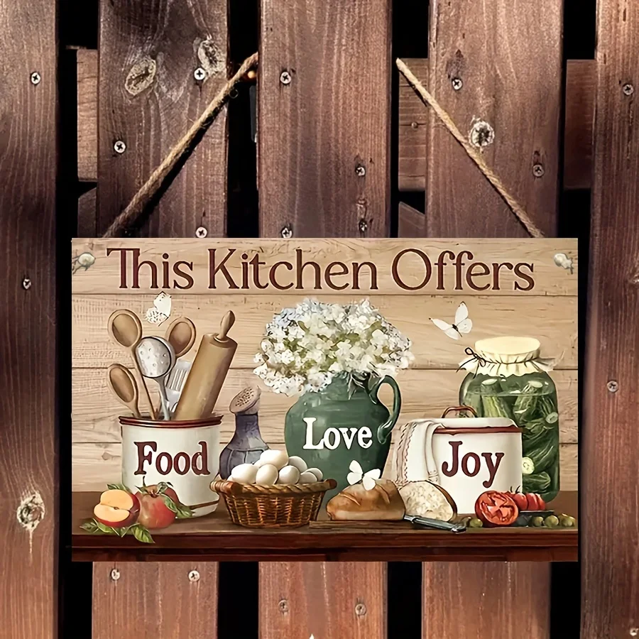 This Kitchen Offers Food Love Joy Wooden Hanging Sign, Farmhouse Kitchen Wall Plaque, Rustic Kitchen Quote Wood Decor, Home Dini